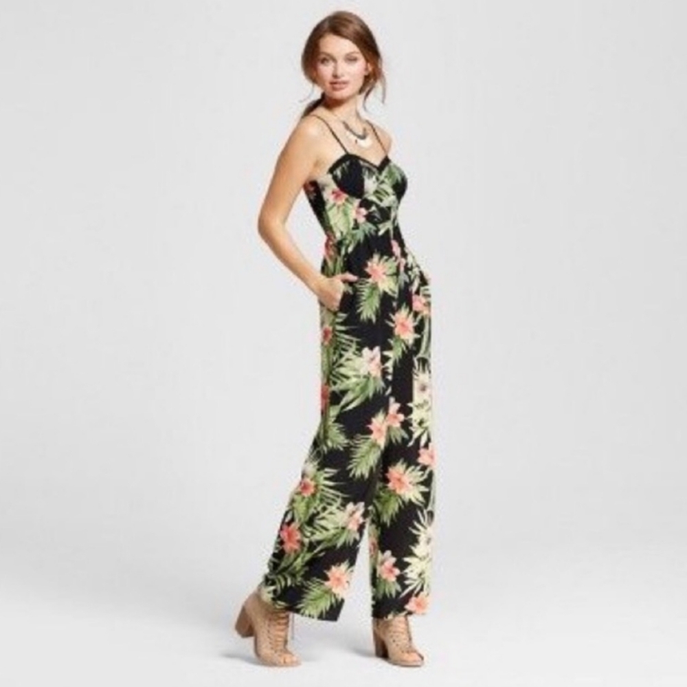Xhilaration Floral (Black, Pink, Green, White) Jumpsuit Size Small